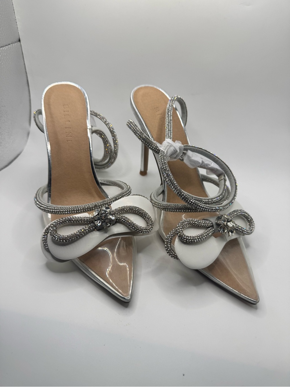 Bellini White & Silver Crystal Bow Pointed-Toe Heels